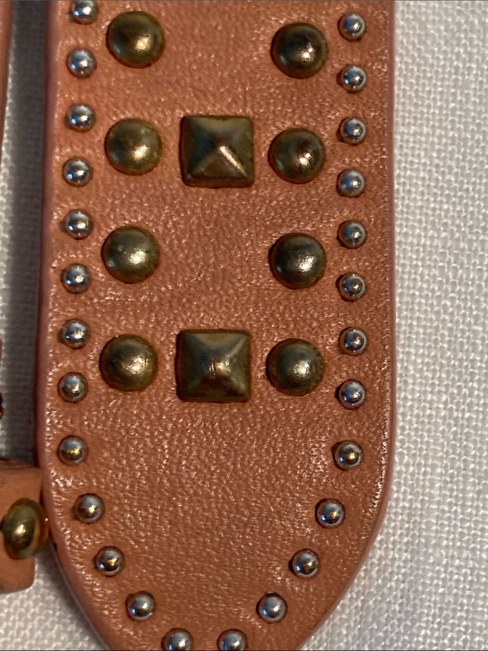 J.Crew Studded Tan caramel Leather Belt Brass Buckle M - Picture 6 of 16